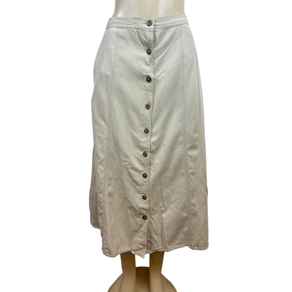 Talbots Womens Beige Button-Front A-Line Skirt Size 6